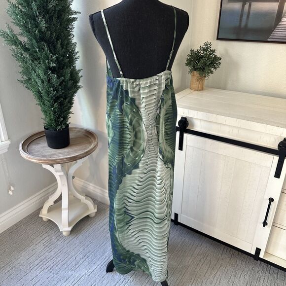 Making the Cut Women's Sheer Maxi Slip Dress Plus Sz Medium Green Print Reptile - Picture 4 of 10